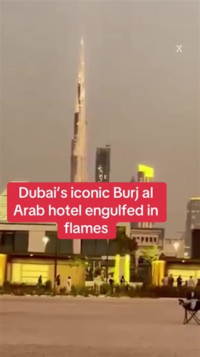 Dubai’s iconic Burj Al Arab hotel engulfed in flames after being ‘hit by an Iran suicide drone’. #Dubai #News #Politics #Hotel #Explosion