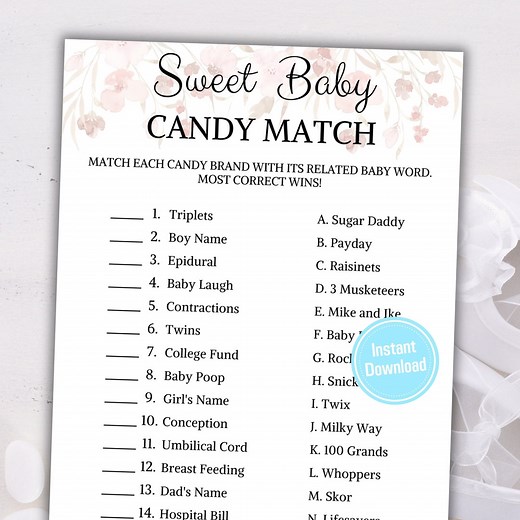 Baby Shower Sweet Baby Candy Match Game | Baby Shower Candy Game | Minimalist Pregnancy Candy Bar Game Printable | Instant Download - Etsy