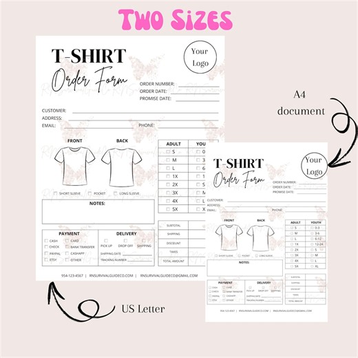 Editable T-shirt Order Form Template: Small Business Canva Design (digital Download) - Etsy