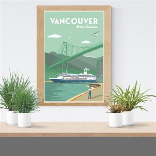 Vancouver Stanley Cruise Travel Poster - Vintage Art Deco Print, English Bay View - Etsy