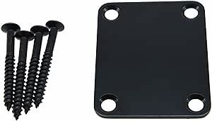4-Bolt Electric Guitar Replacement Neckplate Bass Metal Neck Plate with Screws for FD Strat Tele or Basses Black