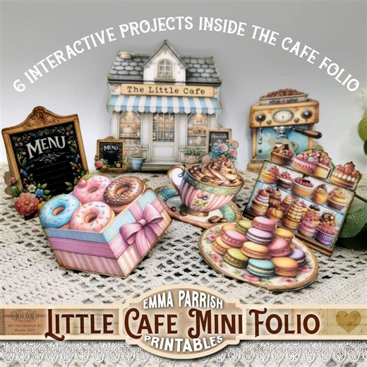 Little Cafe Mini Interactive Folio, Printable Papercraft, 6 Interactive Projects, Cake, Coffee, Junk Journal Kit, Cardmaking, Cricut - Etsy