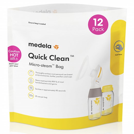 Medela Quick Clean Micro-Steam Bags, 12 Count Sterilizing Bags for Bottles and Breast Pump Parts