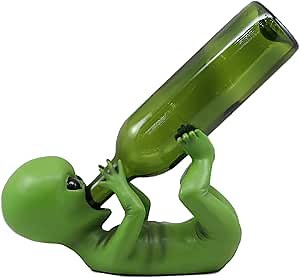 Ebros ET Green Roswell UFO Alien Wine Holder Statue Extra Terrestrial Outer Space Colony Oil Bottle Caddy Figurine Kitchen As Science Fiction Decor for Party (Green)