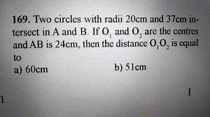 Two circles with radii 20cm and 37cm intersect in A and B. If O... | Filo