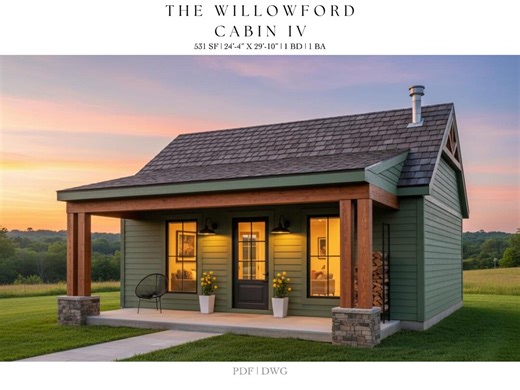 Rustic Tiny House Cabin Plans: 531 SQ FT, 1 Bed, 1 Bath (digital Download) - Etsy