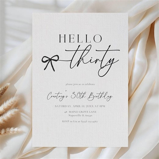 30th Birthday Invitation, Hello Thirty Party Invite, Cream Linen Editable Canva Template (digital Download) - Etsy