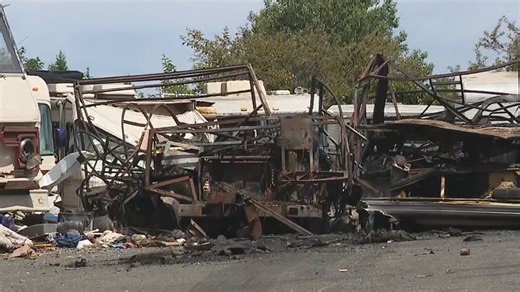 6 RVs, cell phone tower left charred after fire at Puget Sound tow yard