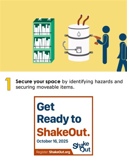 ShakeOut Earthquake Drill set for Oct. 16 Follow the 7 Steps to Earthquake Safety to be prepared to survive and recover. Learn more at: https://www.earthquakecountry.org/sevensteps/ At 10:16 a.m. on Oct. 16, you’re invited to drop, cover and hold on wherever you are – whether it’s at work, home or school for the Great Washington ShakeOut, part of the country’s largest earthquake drill. Practicing builds muscle memory for when the real earthquake comes! #EverettFire #greatshakeout #EarthquakeDril
