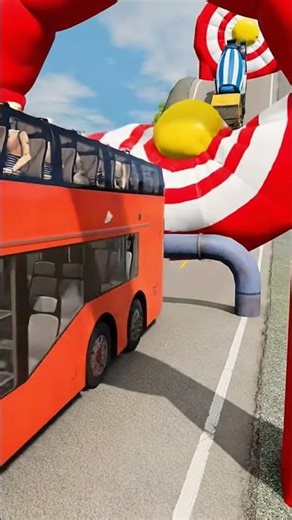 Long Colourful City Buses & Cement Truck vs Low Pipe in the game BeamNG.drive