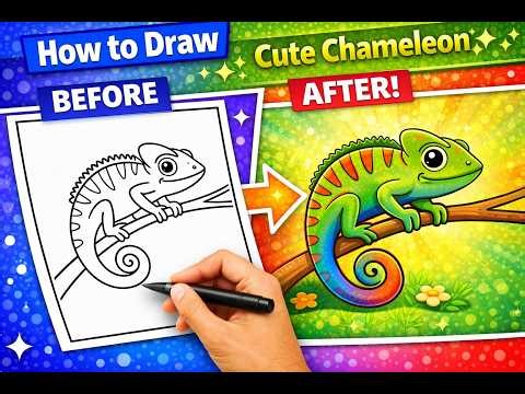 How to Draw a Cute Chameleon 🦎✨ | Easy Step by Step Drawing Tutorial | Art By Lelin
