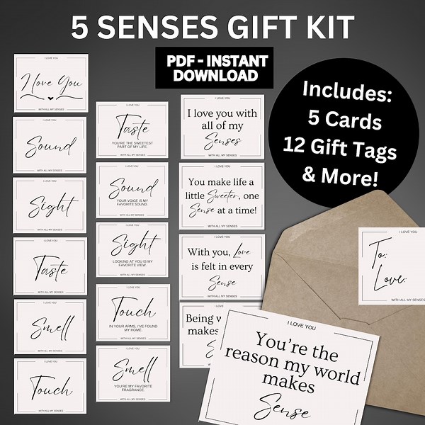 Five Senses Gift Tag and Cards | 5 Senses Gift Labels Printable | Five Senses Gift Kit | Five Senses Tags | 5 Senses Gift Tags Labels - Etsy