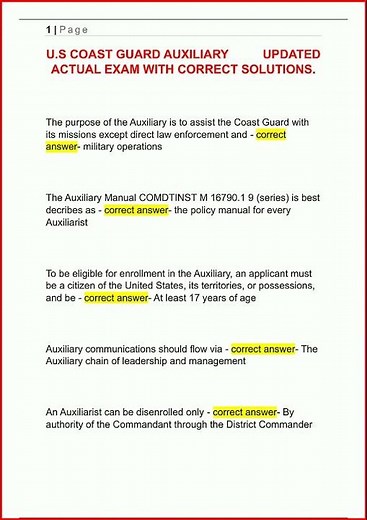 Us Coast Guard Auxiliary Updated Actual Exam With Correct So video