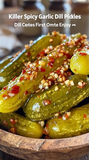 Killer Spicy Garlic Dill Pickles Ingredients: 4-5 small cucumbers (pickling cucumbers are ideal, but regular ones work too) 4 cloves garlic (smashed or sliced) 1-2 fresh chili peppers (jalapeño, serrano, or habanero for extra heat) Full Recipe in First Coʍmеոτ Enjoy ❤️👇 | W-W Recipes For Beginners
