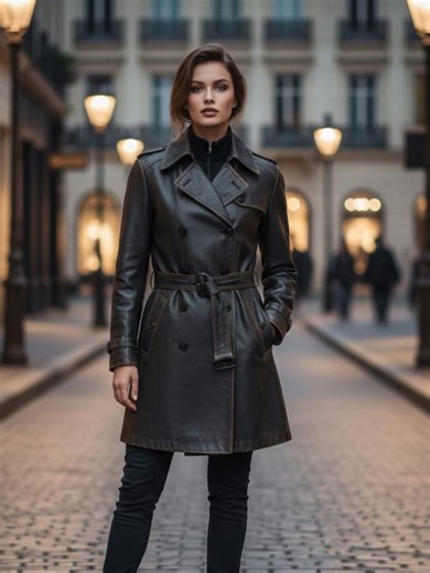 Distressed Black Leather Trench Coat – Double Breasted Belted Winter Overcoat - Etsy
