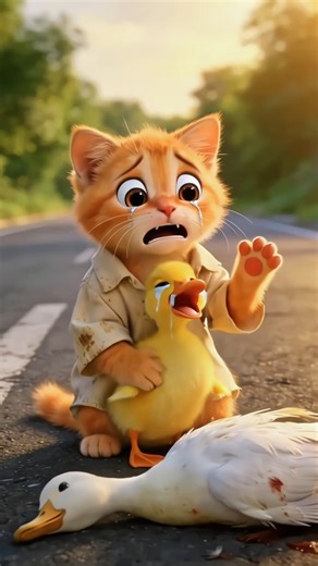 A Poor Cat Adopts an Orphan Baby Duck #cat #catvideo