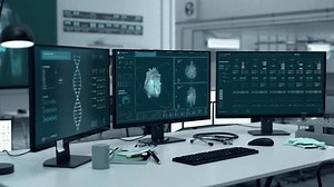 Laboratory Disease Diagnostic Program Scanning Cardiac Ischemia Symptoms. Monitors In Healthcare Laboratory For Disease Diagnostic. Heart Disease Diagnostic In Hospital Laboratory. Medicine