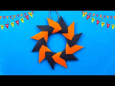 【折り紙】簡単！可愛いハロウィンリースの作り方✨How to make Paper Wreath 摺紙 花環 종이접기 화환 पुष्पांजलि Halloween craft