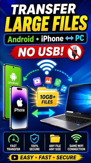 Transfer Large Files Without USB! 📱↔💻 Android, iPhone & PC (FREE) #windows #tech #youtubeshorts