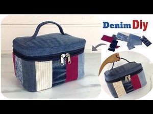 sewing lunch bag tutorial ,diy lunch box bag making at home ,sewing diy denim cosmetics bag tutorial