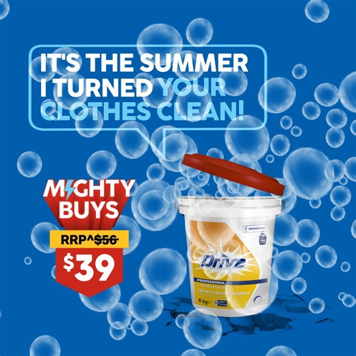 Tackle tough stains and keep your clothes fresh with Drive 8kg Professional Laundry Powder! Enzyme-powered and suitable for all machine types, it's perfect for large households or commercial use. It’s a Mighty Buy this month — sale ends 26.01.26, while stocks last. Shop yours in-store or online! https://www.mitre10.com.au/drive-8kg-professional-laundry-powder | Mitre 10