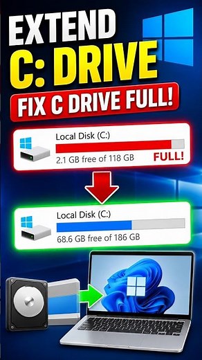 How to Extend C Drive in Windows 11 & 10 Using Disk Management | Fix C Drive Full