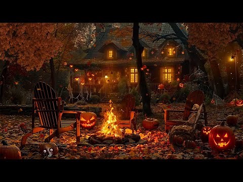 Haunted House Ambience for a Cozy Autumn Halloween🍁🎃Crackling Fireplace & Nature Sounds for Sleep