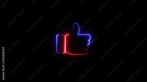 Glowing neon thumb up like icon. like emoji icon, hand gesture, Social media thumb up icon.
