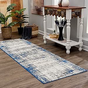 Bloom Rugs Modern Blue Silver Runner - Contemporary Abstract Navy 8 ft Runner for Entryways and Hallways (2'7" x 8')