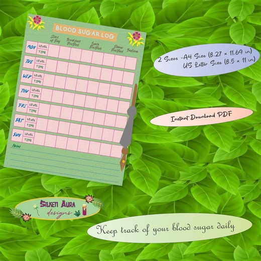 Blood Sugar Log Printable | Glucose Tracker PDF | Diabetes Log Book | Blood Glucose Record | US Letter & A4 Size - Etsy