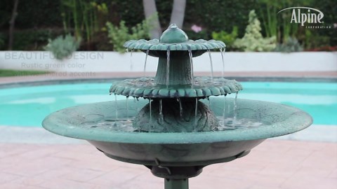 Alpine Corporation 35" Tall 3-Tier Outdoor Pedestal Water Fountain – Durable Resin Cascading Water Feature and Birdbath for Garden, Patio, Deck, and Backyard, Green