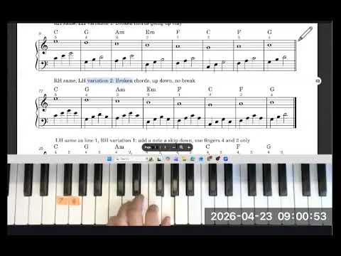 Pachelbel for brand new beginners, Var 2 - LH broken chords, 4 beats