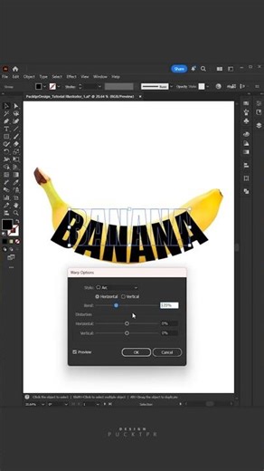 Text Warp Effect Bânna in Adobe Illustrator #pucktprdesign #adobeillustrator #IllustrationChallenge