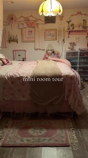 for this half of my room lol ! i’m still working on cleaning and redoing some of it to be even more vintage 💞💞 #roomtour #vintage #coquette #pinkgirl #myroom
