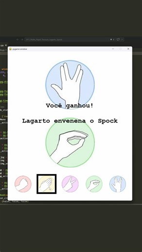 APRENDA A PROGRAMAR O JOGO PPT LAGARTO SPOCK EM PYTHON #python #pygame #gamedev #aprendaprogramar