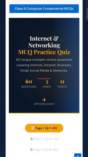 Internet & Networking MCQ with Solutions for class 6 to 12 #NetworkingMCQ #InternetMCQ