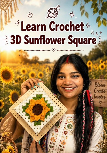3D Sunflower Crochet Square – Beginner-Friendly Pop Technique