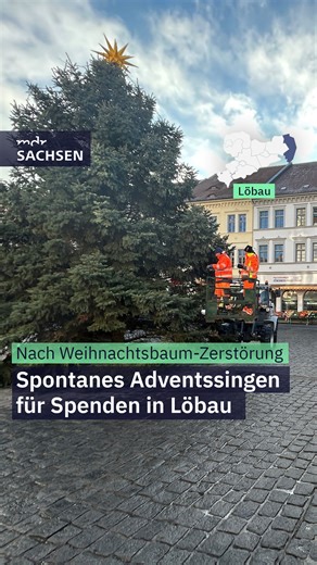 MDR SACHSEN on Instagram: "Nach der Zerstörung des Weihnachtsbaums auf dem Löbauer Altmarkt setzen die Menschen ein starkes Zeichen: Zusammenhalt statt Frust. 🎄✨ Bei gemeinsamem Adventssingen sammeln die Löbauer Spenden für die beschädigten Herrnhuter Sterne. #weihnachtsbaum #löbau #advent #gemeinschaft"