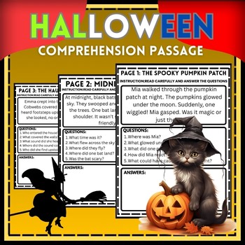 Halloween Literacy Pack |20 Reading Comprehension Activities &Answer Keys Gr 2-8