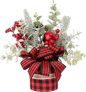 Small Buffalo Check Plaid Christmas Tree, Artificial Mini Tabletop Christmas Tree Decorations, for Winter Home Holiday Party Xmas Decor - Red/Black.