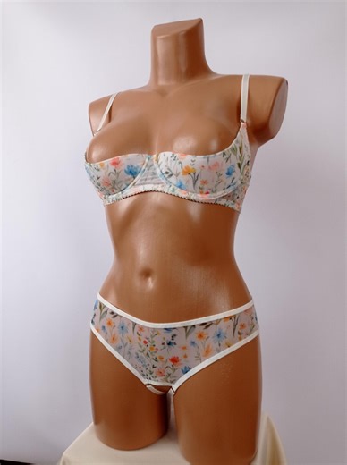 Open Shelf Bra Floral Quarter Cup Bra Crotchless Lingerie Set Cupless Bra No Cup Bra Open Bra Half Cup Bra See Through Bra Transparent Bra - Etsy