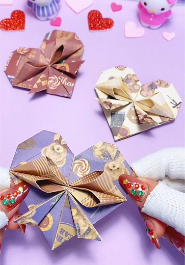大人かわいい折り紙リボンハートの作り方