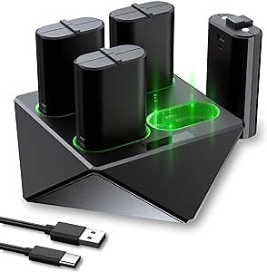 Rechargeable Battery Packs for Xbox One/Xbox 1 S/X/Elite/Xbox Series X|S Controller,Charger Station with 4pcs 1200 mAh Battery Accessory Kit and a Charging Cord