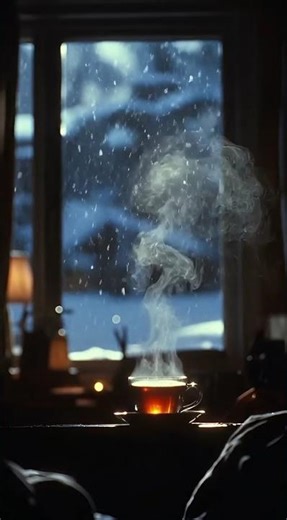 Cozy Winter Window ❄️ Snowfall & Warm Relaxing Atmosphere ☕ | Calm Mood #Shorts