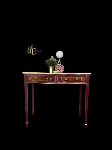 Hand-painted Serpentine Hall Table: Burgundy & Gold Console - Etsy UK