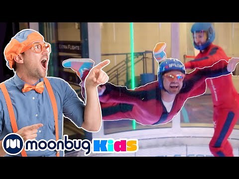 BLIPPI Goes Indoor Skydiving - Amazing Flying Tricks | Fun & Educational | Moonbug Play and Learn