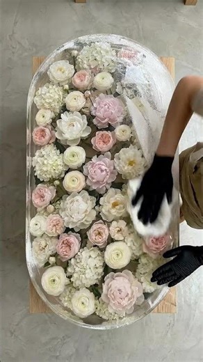 Epoxy, Concrete and Peonies Shouldn't Look this Good ✨ #epoxy #resinart #homedecor #satisfying