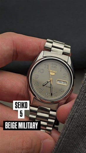 Cinco - Seiko on Instagram: "A rare beige military dial in arabic dial. A vintage piece in excellent condition. . Seiko 5 “Beige Military” . Ref. [7S26-3180] Serial Number: 702586 BMBY: October 1997 Movement: Automatic 7s26 movement Case size: 37mm Lug width: 19mm Original Seiko Bracelet Fits up to 7 inches Recently serviced All original watch piece . 🏷️ SOLD ."