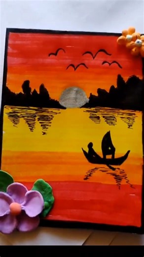 simple way to draw sunset using brush colors #trending #drawing #sunset #acrylicpainting #art #fyp