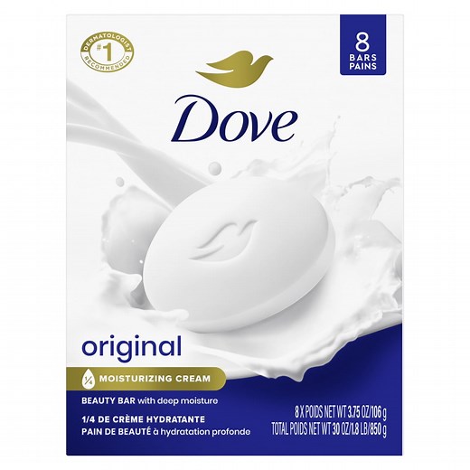 Dove Beauty Bar Women's Bath Soap Original, 3.75 oz 8 Bars